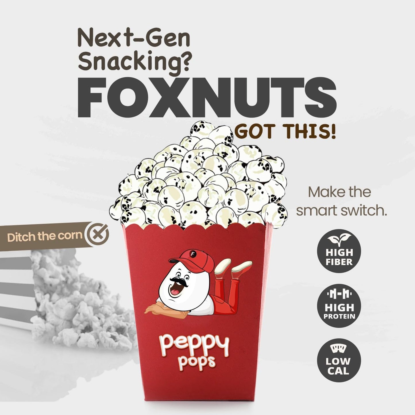 Peppy Pops Magical Masala Roasted Foxnuts 2 oz (57 gm) - Crunchy Makhana Snack, Vegan Gluten Free Protein Snack Pack, Low Calori