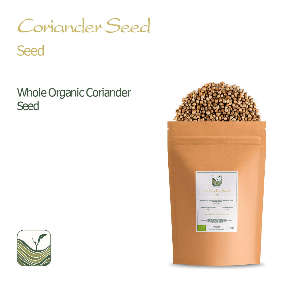Valley of Tea Organic Coriander Seed - Gourmet Quality Cilantro Seeds, 17.63 Ounce