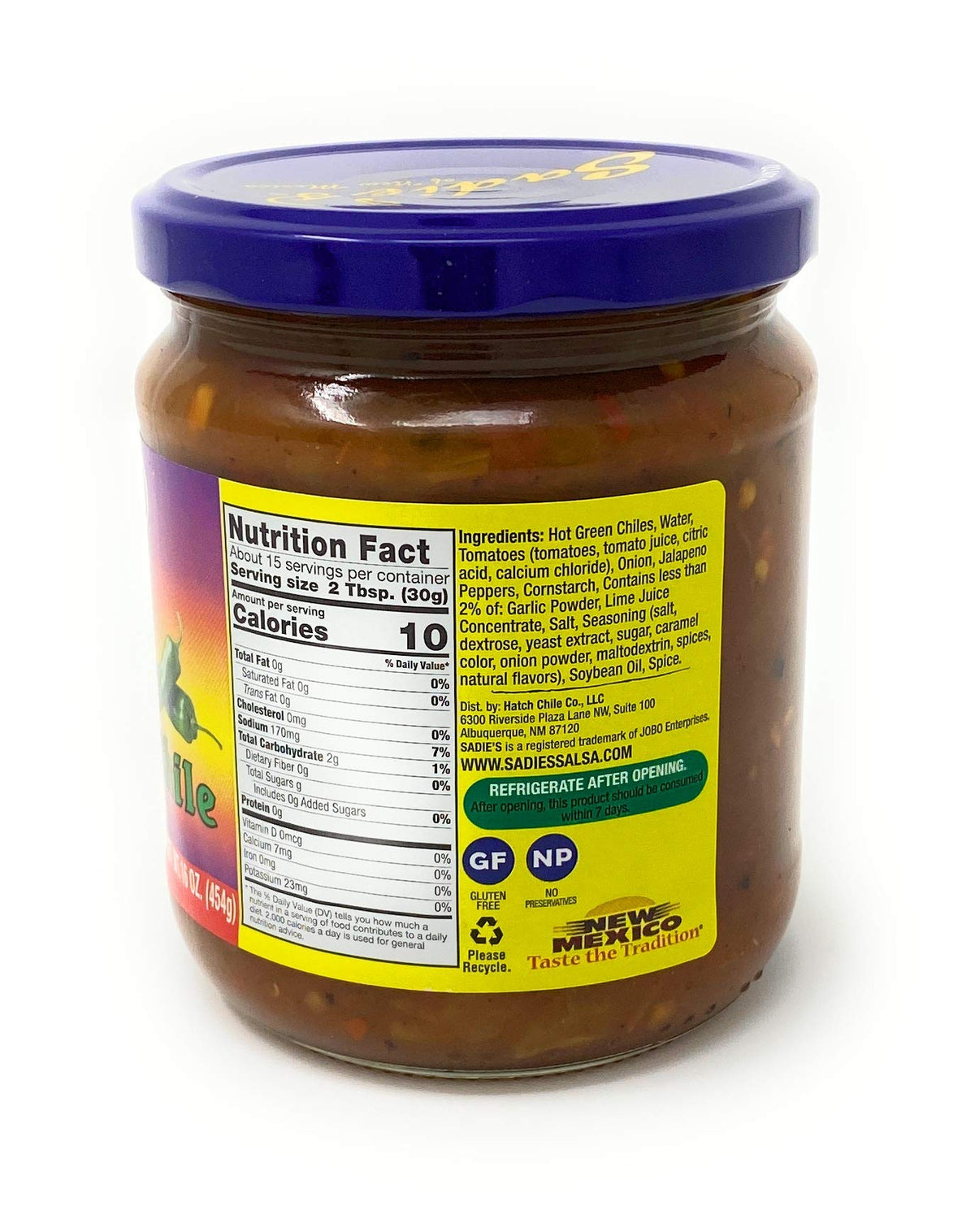 Sadies of New Mexico Roasted Green Chile Hot Salsa 16oz QTY 2