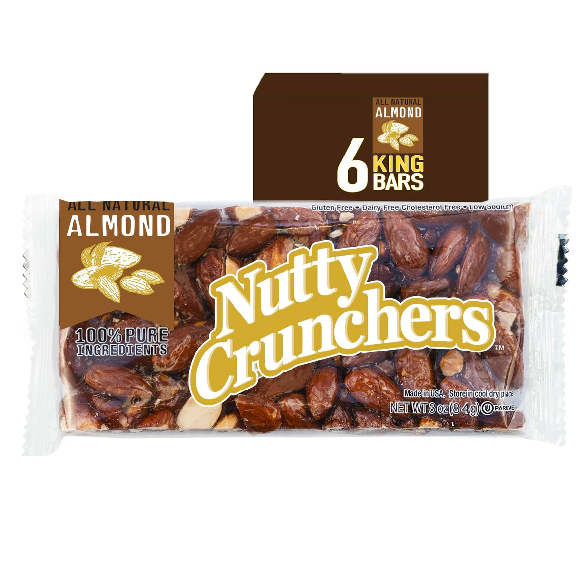 Nutty Crunchers All Natural Ingredients Large Bars (6 King Bars/box, Almond)