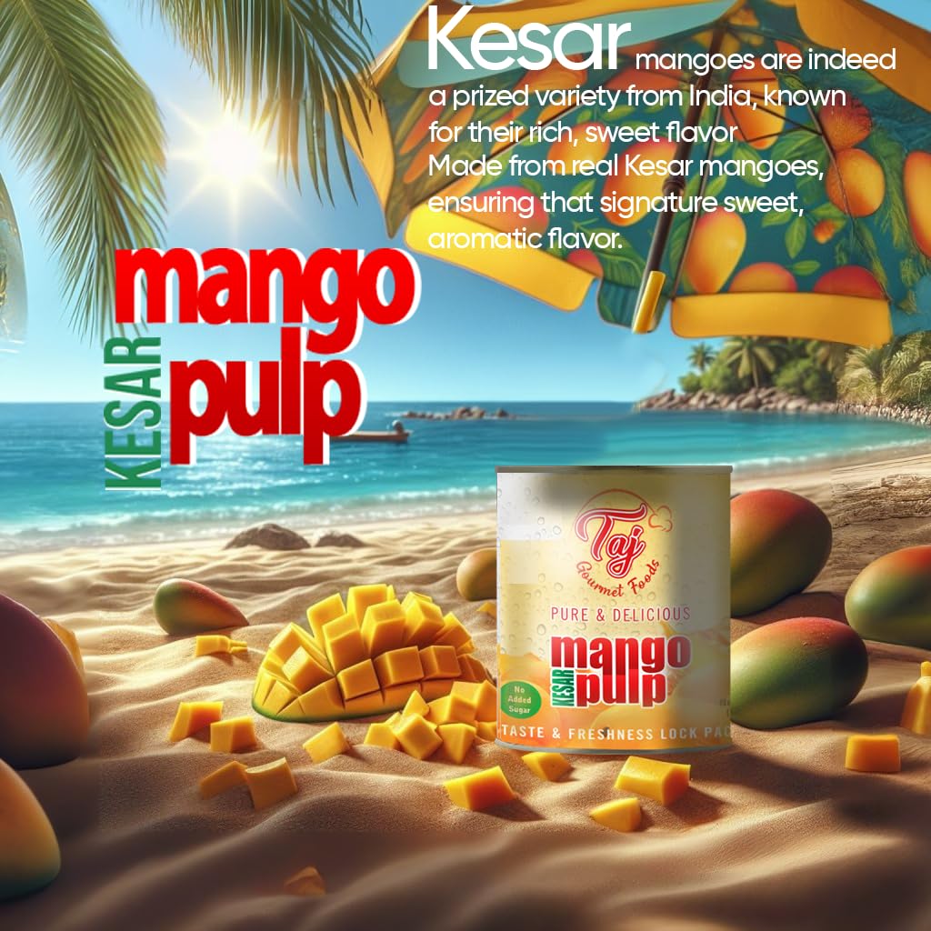 Taj Kesar Natural Mango Pulp 6-Pack | No Added Sugar | 30-Ounce (850G)