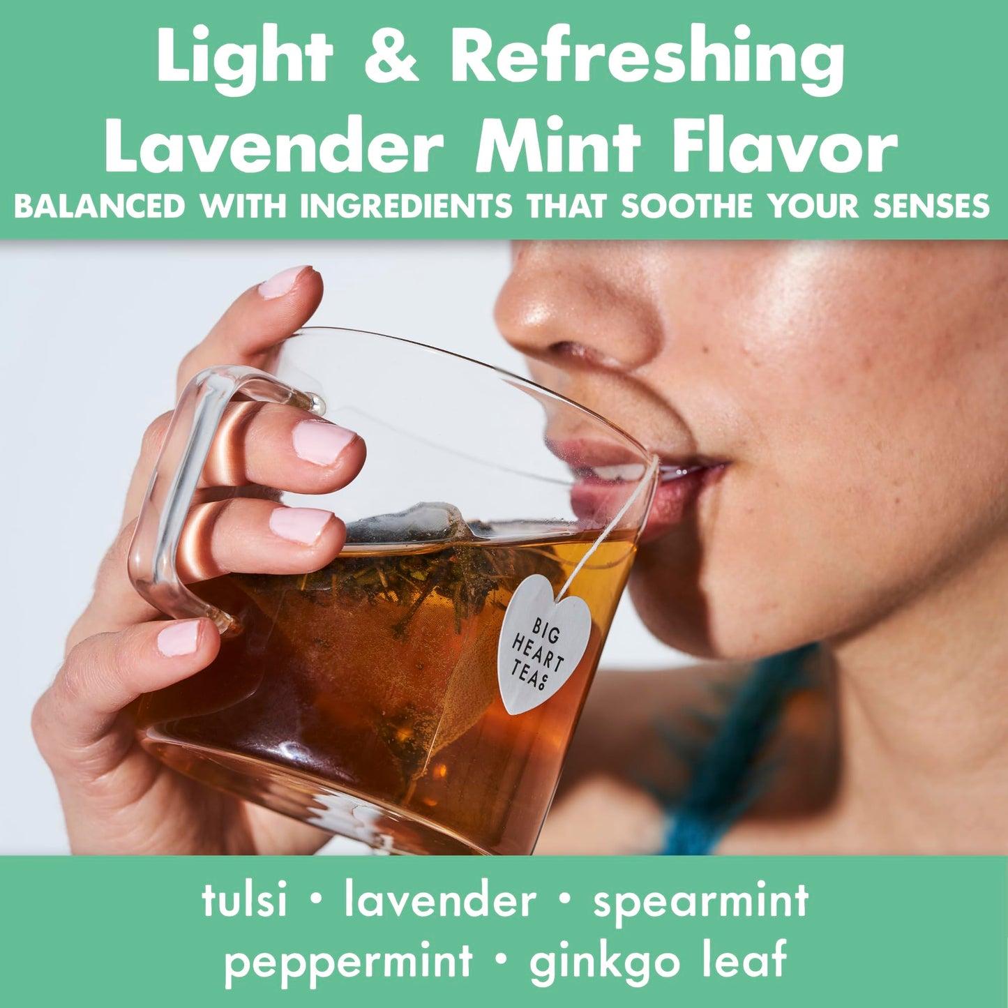 Big Heart Tea Co. Royal Treatmint Lavender Mint Tea Bags - Organic Herbal Decaf - 20 Sachets