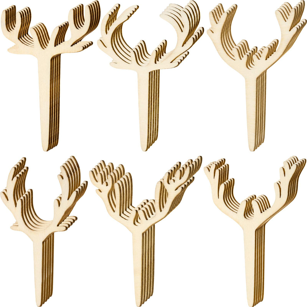 30 Pieces Antler Cupcake Toppers Wooden Reindeer Cake Topper Christmas Deer Cake Picks For Baby Shower Wedding Hunting Rustic Bi