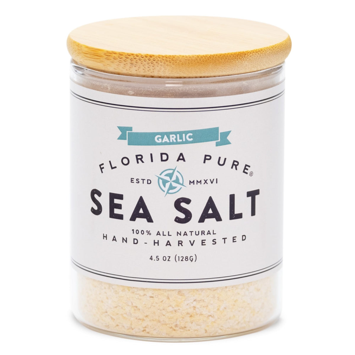 Florida Pure Garlic Sea Salt - Natural, Unrefined, Non-Iodized - 4.5 oz Jar