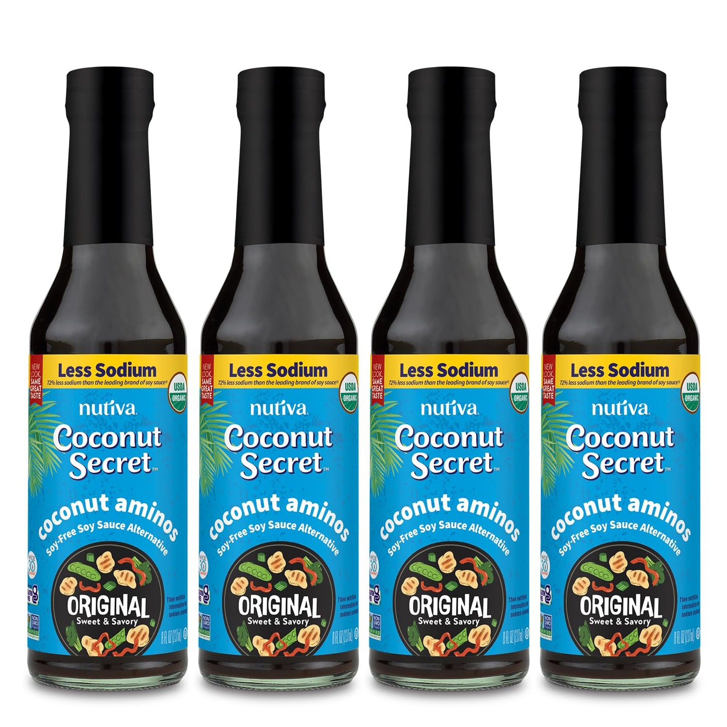 Coconut Secret, Organic Liquid Coconut Aminos, 8 fl oz (pack of 4), All-Purpose Seasoning Sauce & Marinade, Soy-Free Soy Sauce A