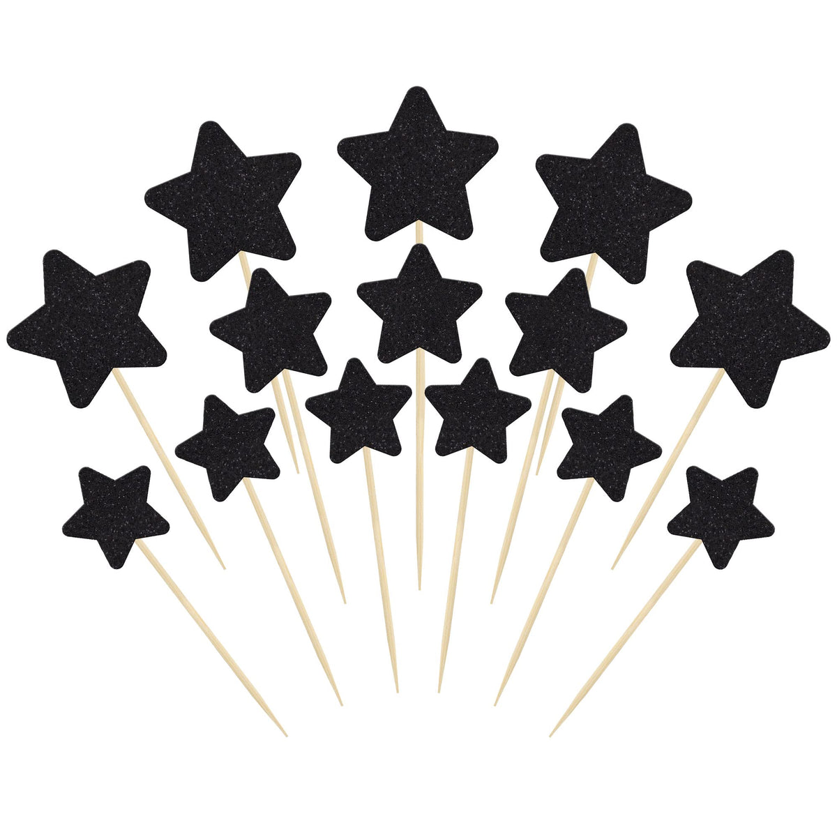 Gyufise 42Pcs Mixed Size Black Little Star Cupcake Toppers Glitter Twinkle Star Cupcake Picks Wedding Engagement Bridal Shower Baby Shower Birthday Party Cake Decorations Supplies