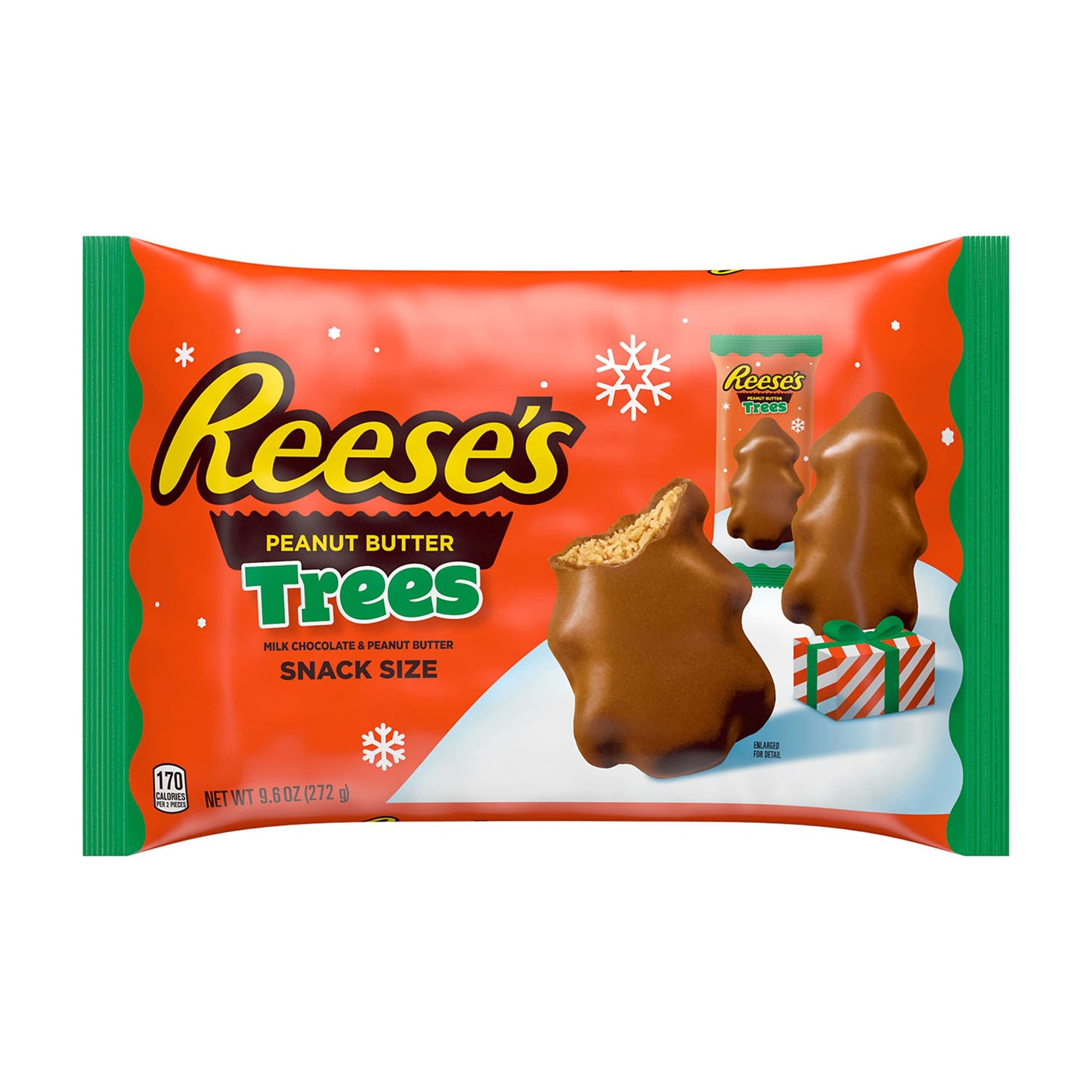 REESES Milk Chocolate Snack Size Peanut Butter Trees, Christmas Candy Bag, 9.6 oz
