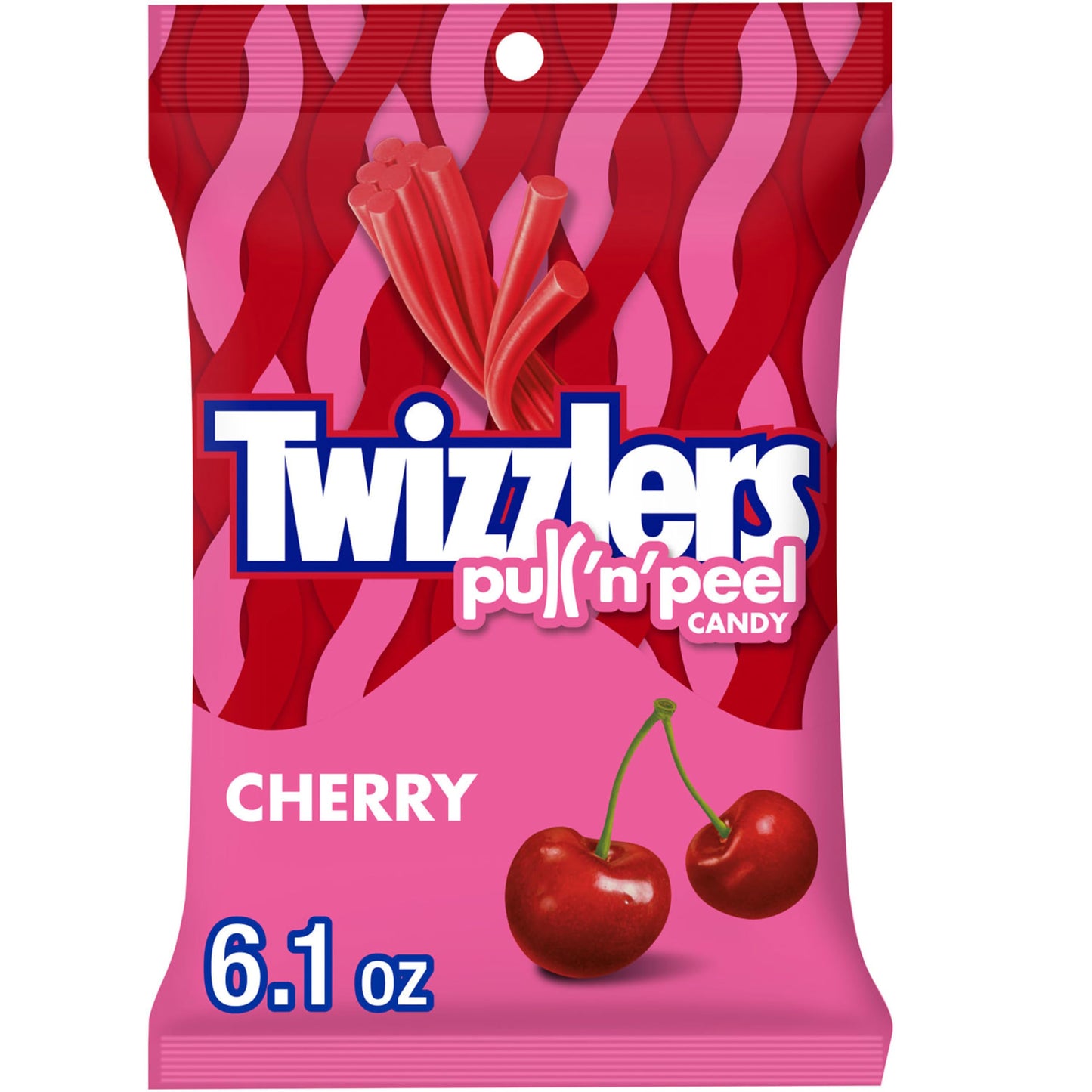 Twizzlers Pull N Peel Cherry Licorice Candy, Low Fat, 6.1 oz (12 Count), Red