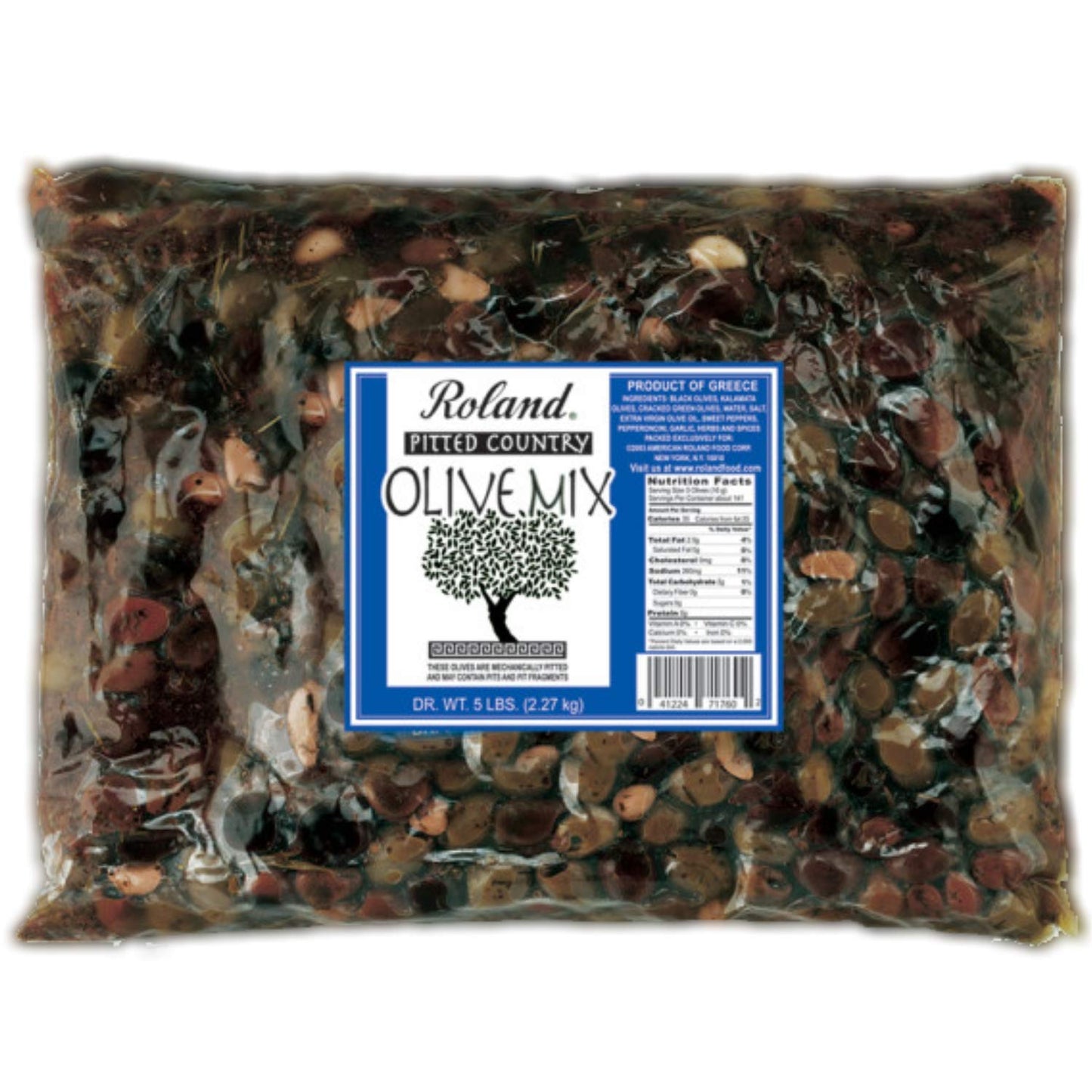 Roland Foods Greek Country Olive Mix, Whole Pitted Olives Marinated with Garlic and Pepperoncini Peppers, Specialty Imported Foo
