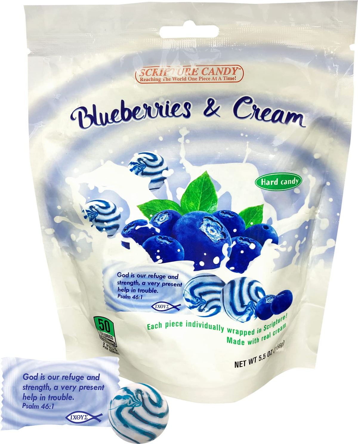 Scripture Candy, Blueberries & Cream Hard Candy 5.5Oz Bag, 25 Pieces