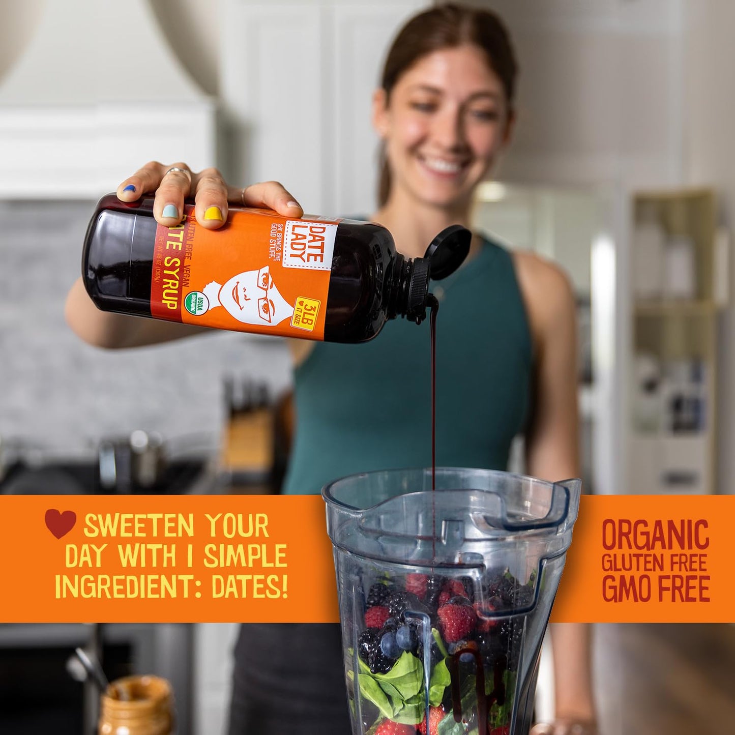 Award Winning Date Lady Organic Date Syrup 12 Oz Glass Jar | Vegan, Paleo, Gluten-Free & Kosher (2-Pack) Sugar Substitute | More Nutrition Than Maple Syrup Or Honey