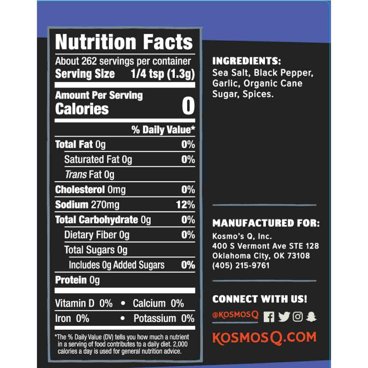 Kosmos Q Dry Rub SPG Beef BBQ Dry Rub, Bottle of 12 Oz