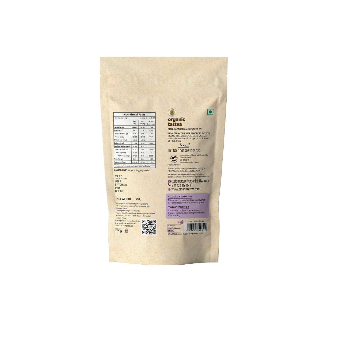 Organic Tattva Organic Jaggery Powder, 500G | Unrefined And Unadulterated