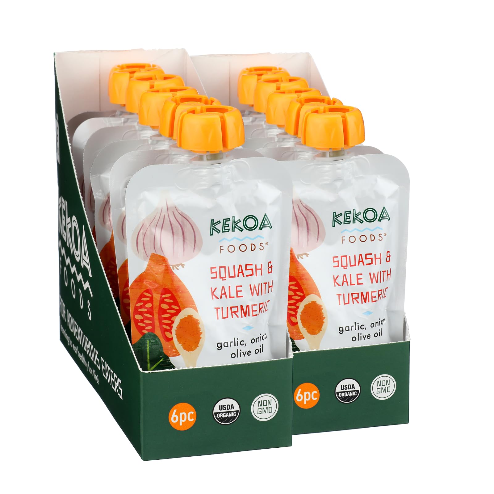 Kekoa Foods Squash & Kale with Turmeric Baby Food Pur  e | 100% USDA Certified-Organic Vegetarian Squeeze Pouch | Organic, Non-G