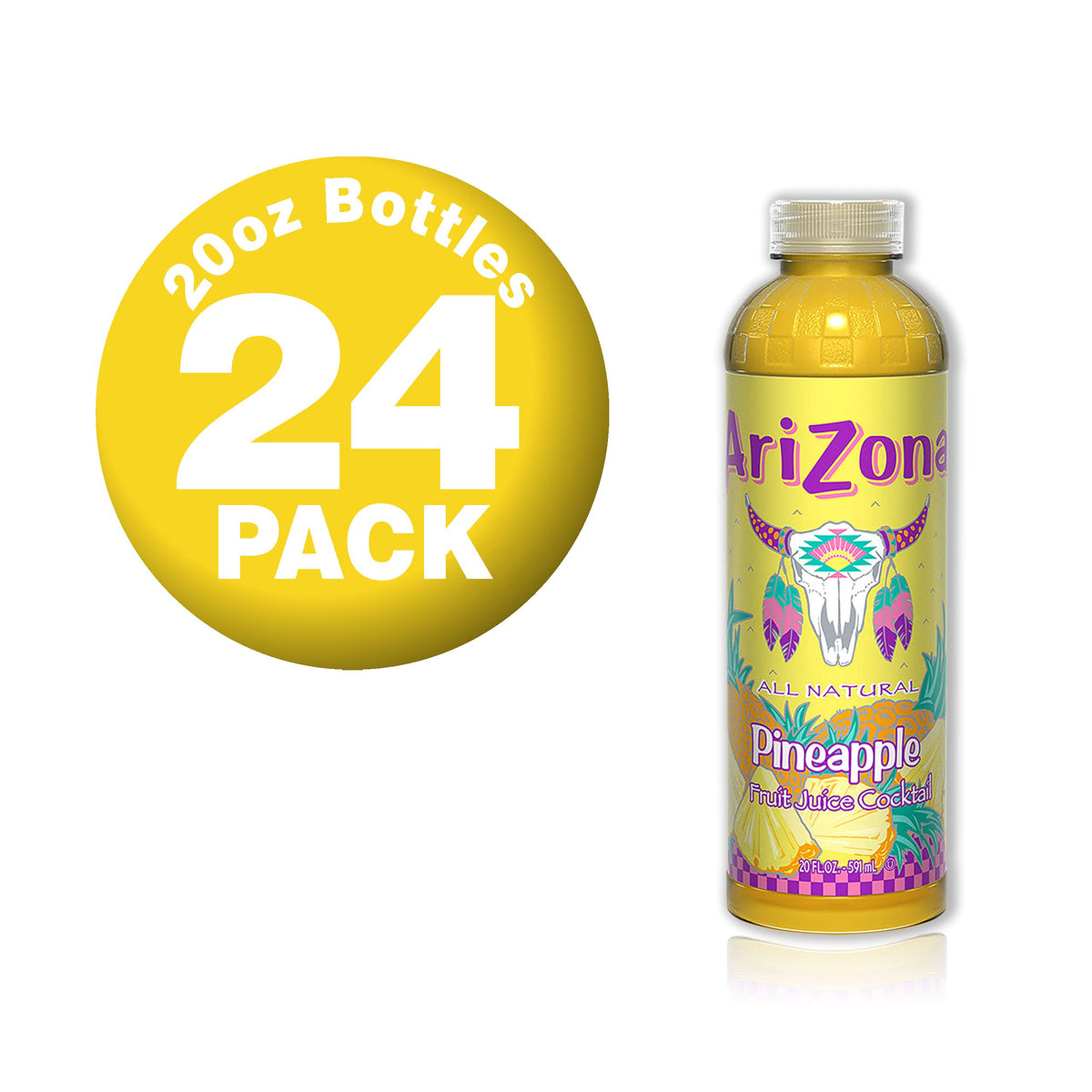 AriZona Pineapple Juice Drink, 20 Fl Oz, Pack of 24, Refreshing Beverage