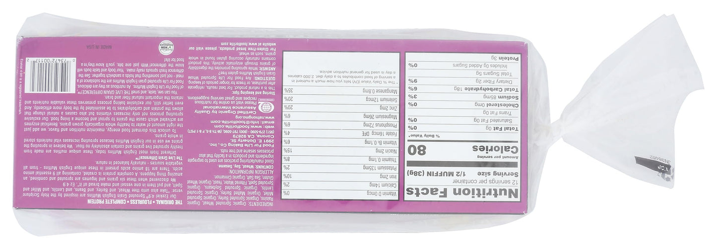 Food For Life Flourless Sprouted English Muffins, Cinnamon Raisin, 16 oz (Frozen)