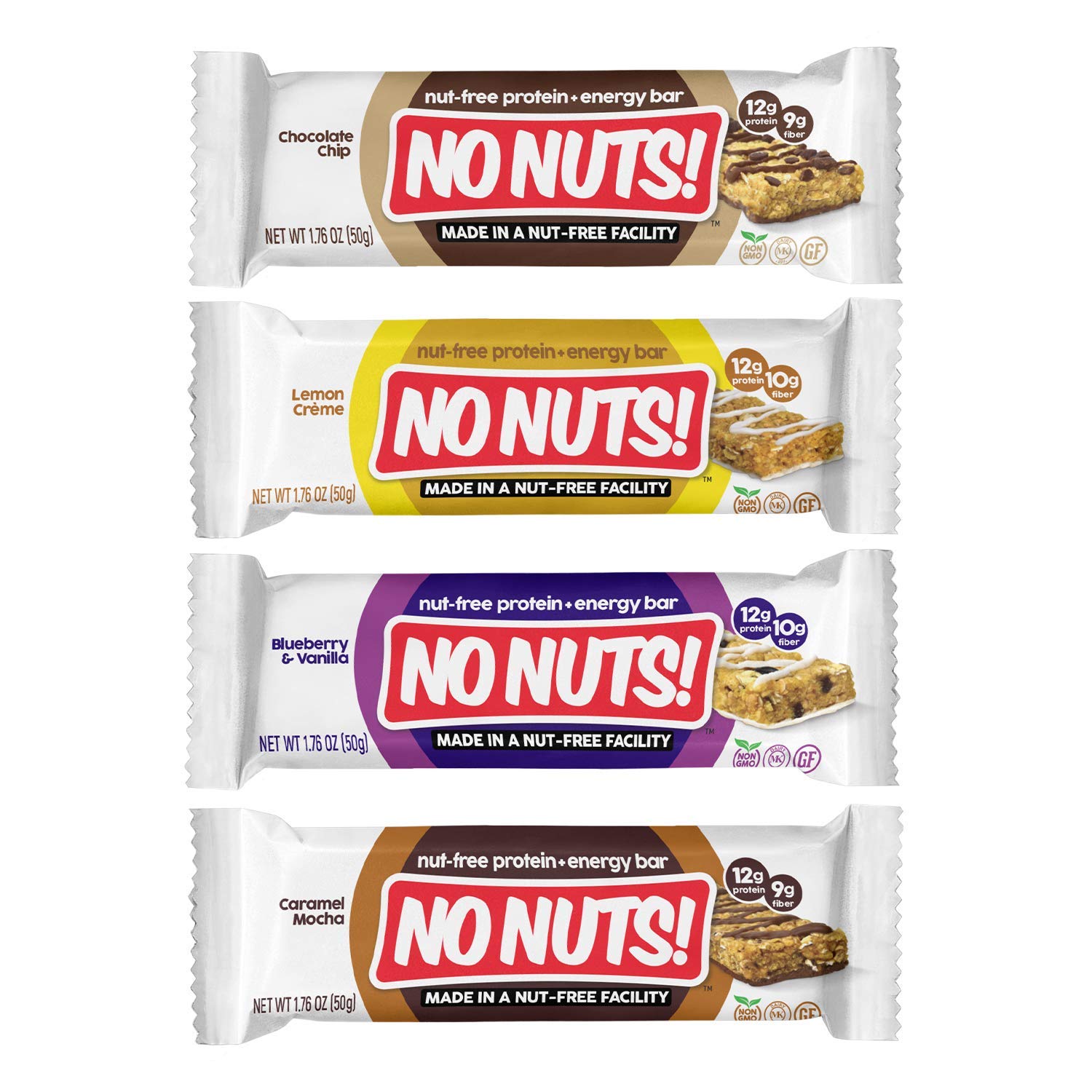 No Nuts! Variety Pack Protein Bars - 4-Flavor Sampler | 100% Nut-Free, Dairy-Free, Vegan, Organic, Kosher, Egg-Free, Non-GMO Sna