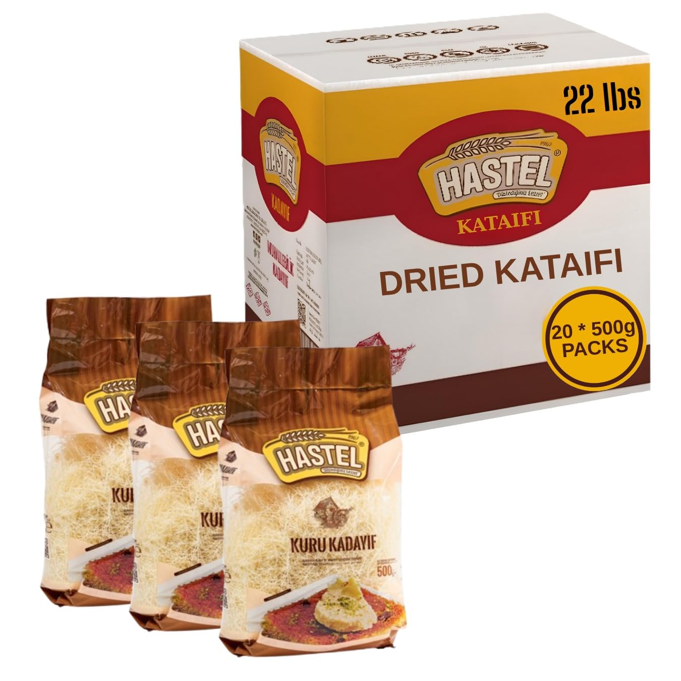 Hastel Top-Grade Bulk Dried Kataifi Shredded Fillo Dough 22 Lb (10000 Gr) Perfect For Viral Dubai Chocolate Bar Pistachio Kunafa Knafeh Phyllo Dough For Pastries Milky Desserts Pastry Kadayif Crispy Noodles