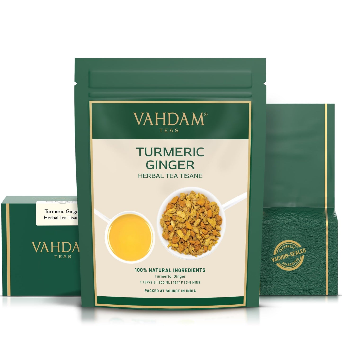 VAHDAM Turmeric Ginger Herbal Tea - Caffeine Free, 50+ Cups, 3.53oz, Off-white, Model B0757VW95S, Vacuum Sealed, 100