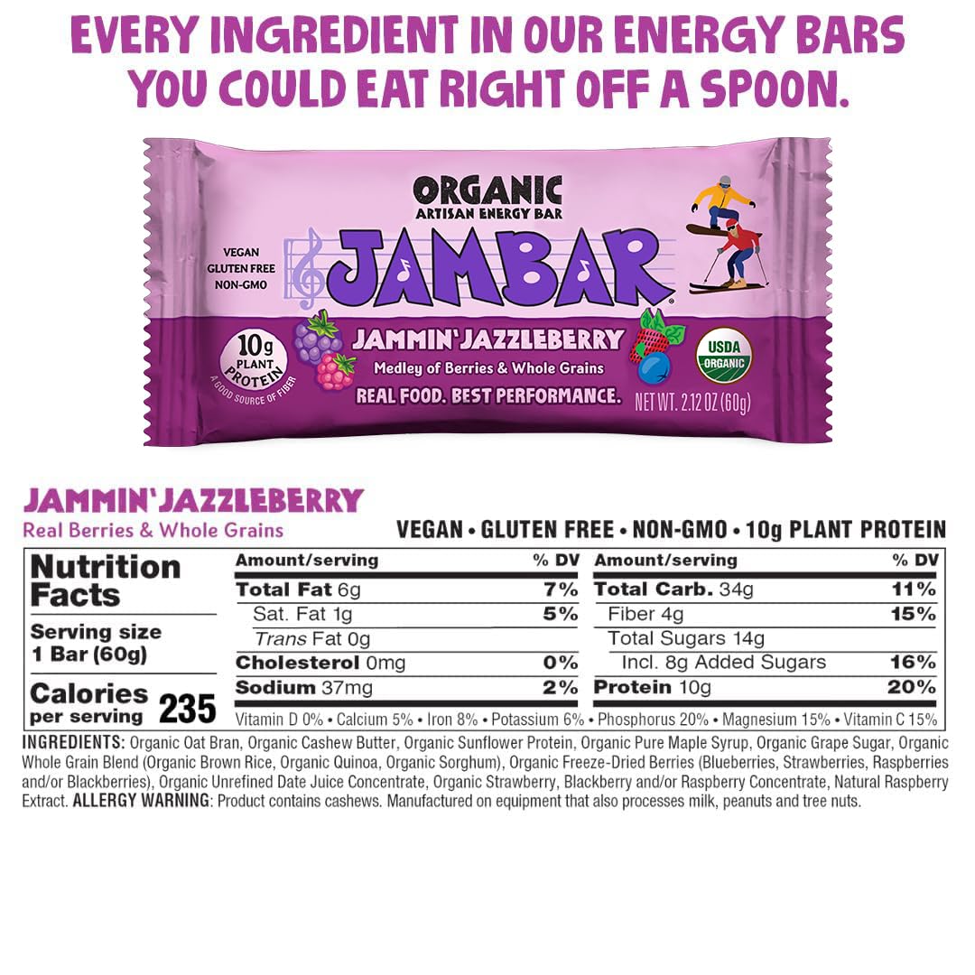 JAMBAR Organic Artisan Energy Bar - Jammin Jazzleberry - 2.12 oz - 12 Pack