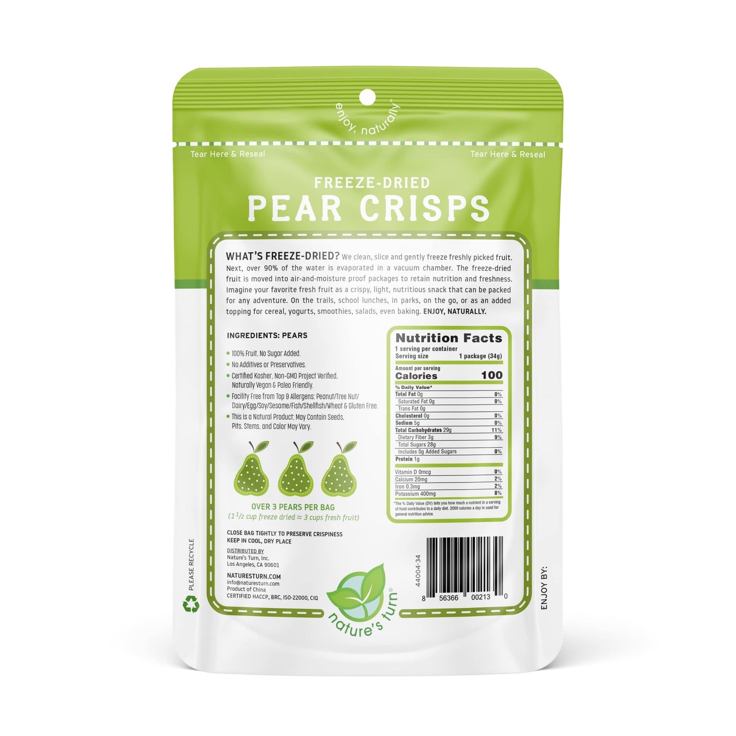 Nature'S Turn Freeze-Dried Fruit Snacks, Pear Crisps, Pack Of 6 (1.2 Oz Each)