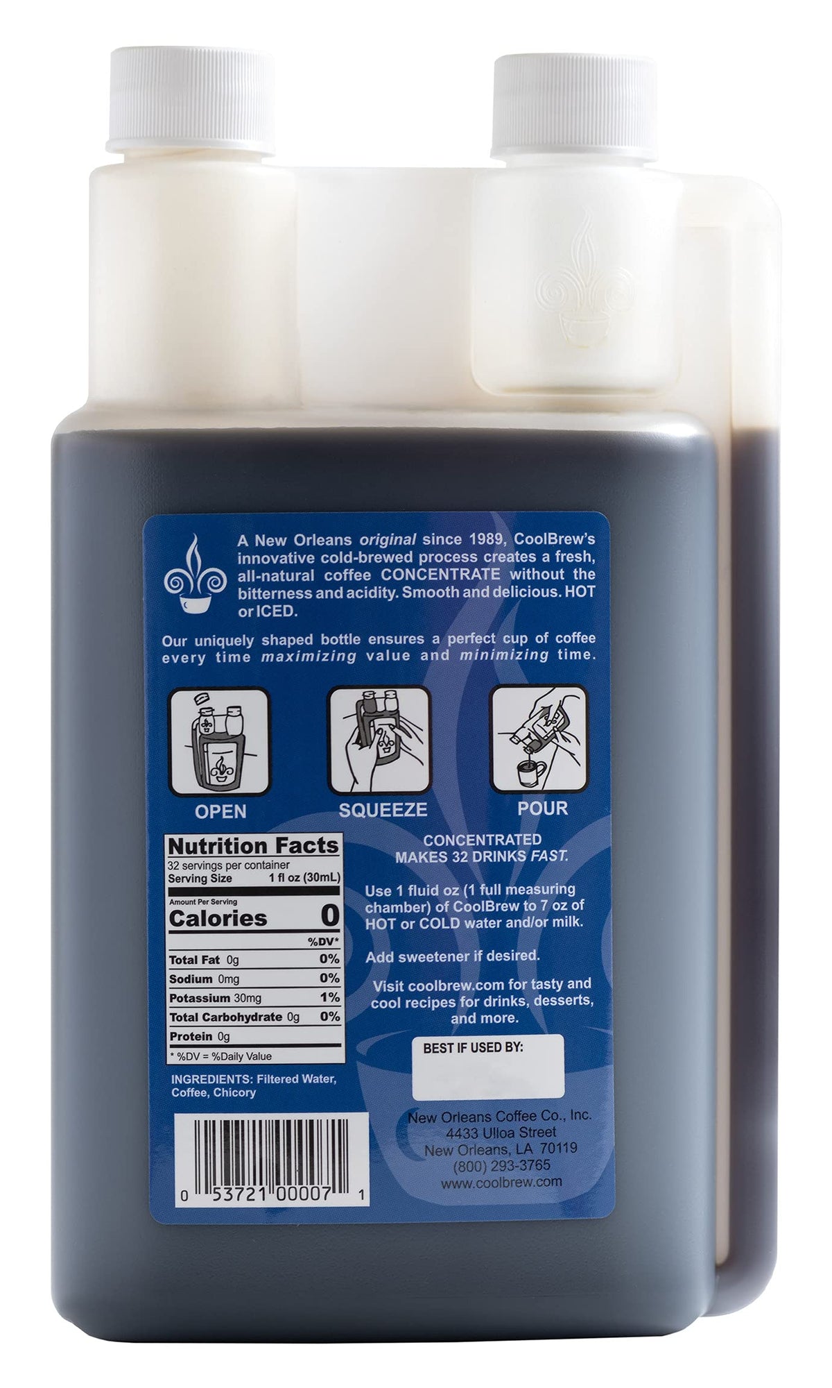 Cool Brew Original Cold Brew Concentrate - 6 Pack (33.81 Fl Oz) - 32 Drinks Per Bottle - Unsweetened, No Preservatives - Coffee Flavor