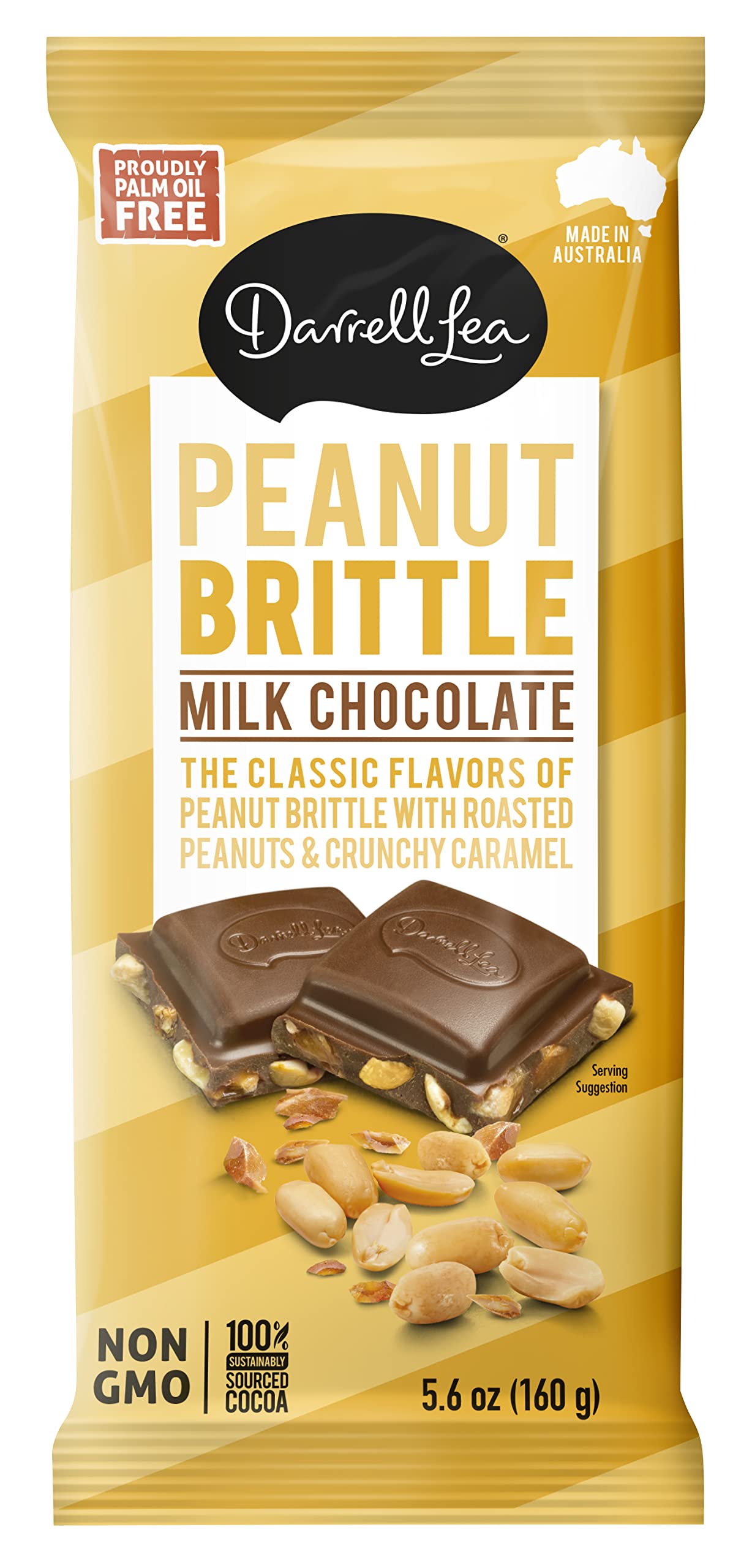 Darrell Lea Peanut Brittle Premium Chocolate Bar, Non-GMO, 5.6 Ounce