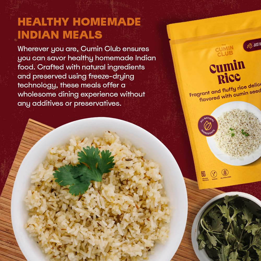 The Cumin Club Basmati Cumin Rice - Instant Meals, Pack of 3, 2.5 Ounce Each - Healthy and Flavorful Indian Food