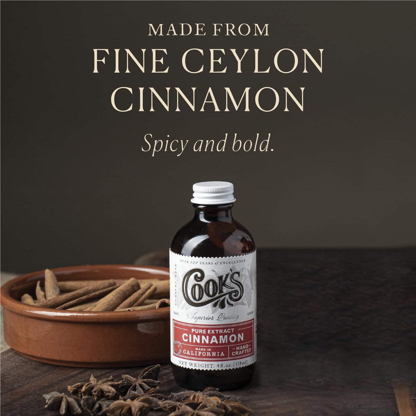 COOK'S Pure Ceylon Cinnamon Extract - All Natural for Baking & Cooking, 8 Fl Oz