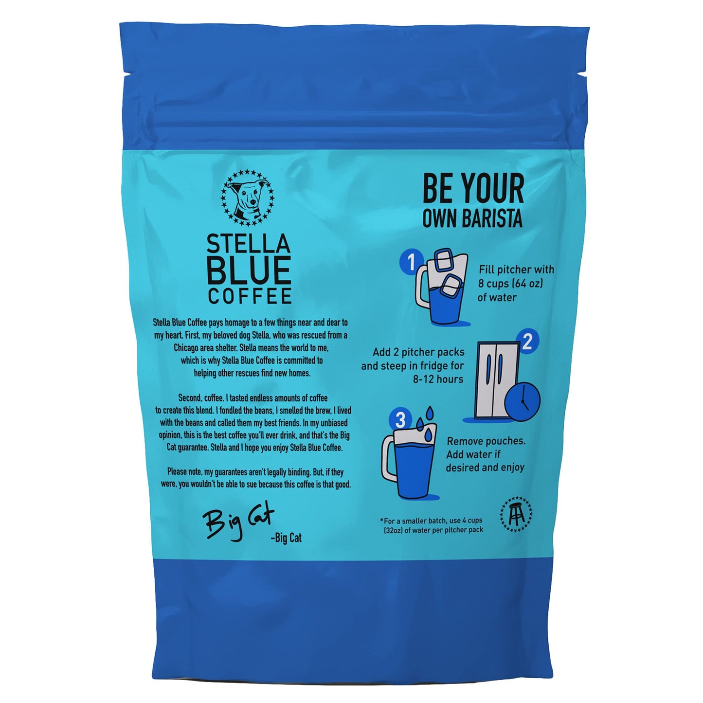 Stella Blue Cold Brew Arabica Big Cat Blend Coffee  6 Ready-to-Brew Packets  Enriching Caramel and Hazelnut Notes with Sweet Fruitiness - Fresh Cold Brew for True Fanatics