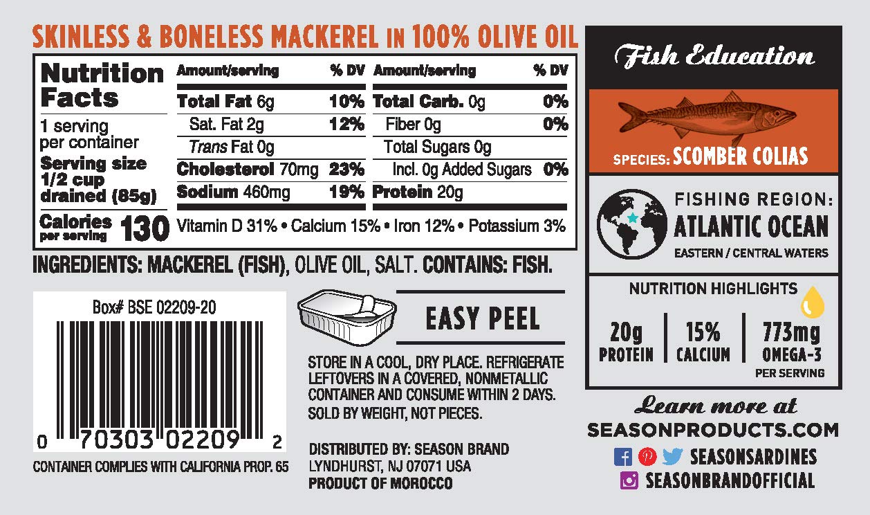 Season Brand Mackerels - Fillets - In Olive Oil - 4.375 Oz - Case Of 12