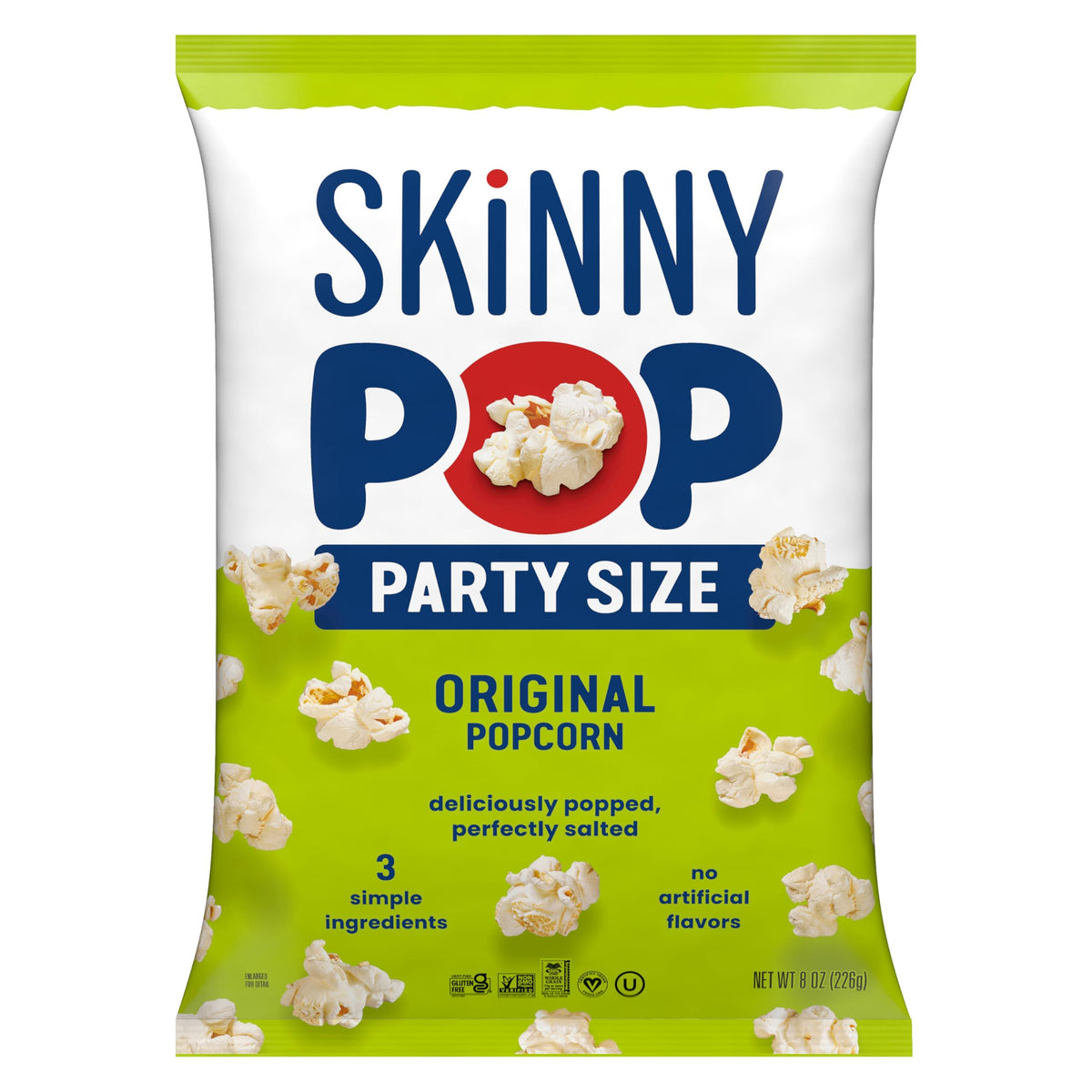 SkinnyPop Popcorn, Original, Whole Grain, Dairy-Free Snack, 8oz Family Size Bag