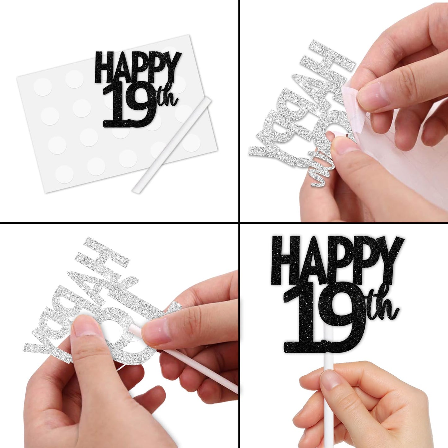 18Pcs Black Glitter Happy 19Th Dessert Cupcake Topper Pick For Funny Legend Since 2006 Theme Decor Supplies Men Women Happy 19 B