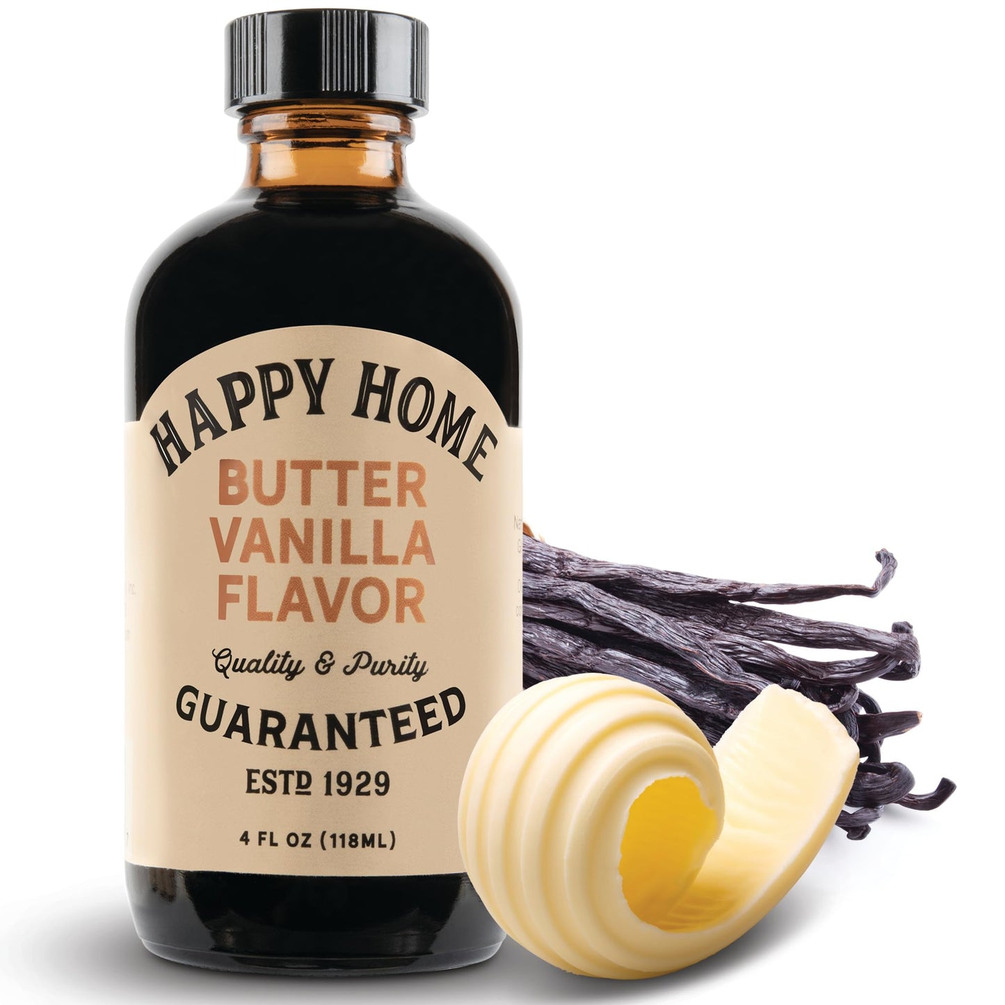 Happy Home Natural Butter, Vanilla Flavor, Certified Kosher, 4 oz.
