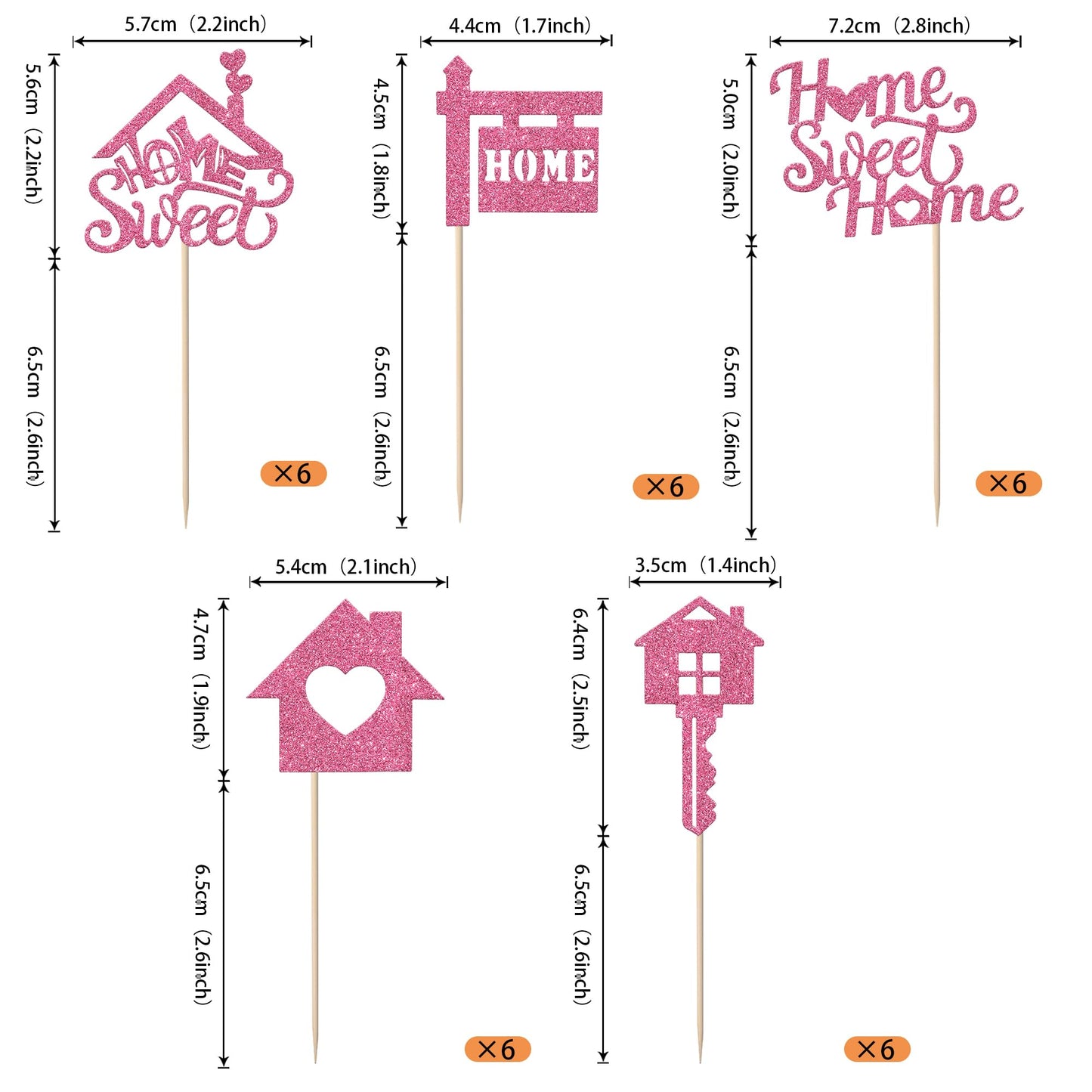 Rssta i Cupcake Toppers - 30 Pack Housewarming Party Decorations - Pink Paper Picks for New Home Theme Cake Decor