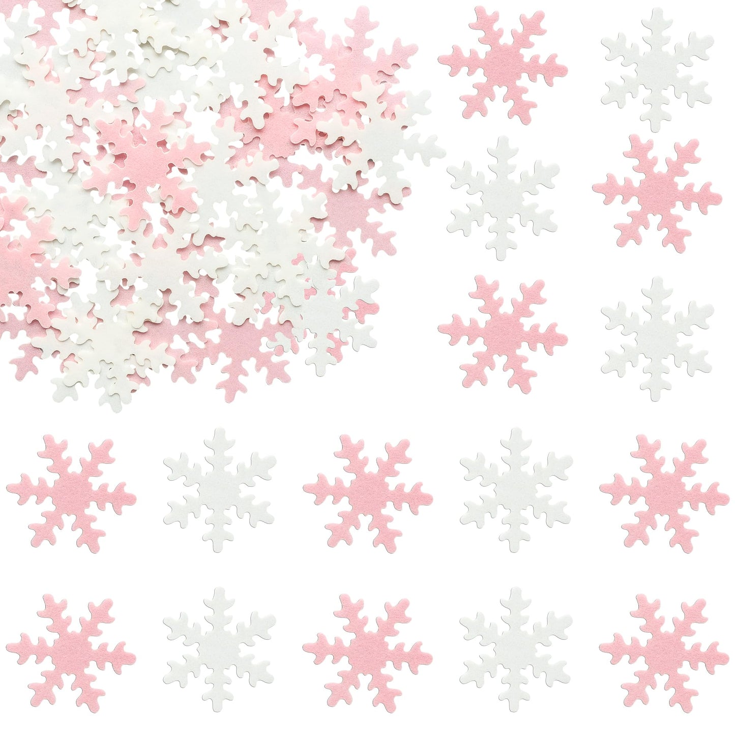 Gyufise 50Pcs Pink Edible Cupcake Toppers, Snowflake Cake Decorations, Rice Paper, 1.7 x 1.7, Christmas Winter Party Supply