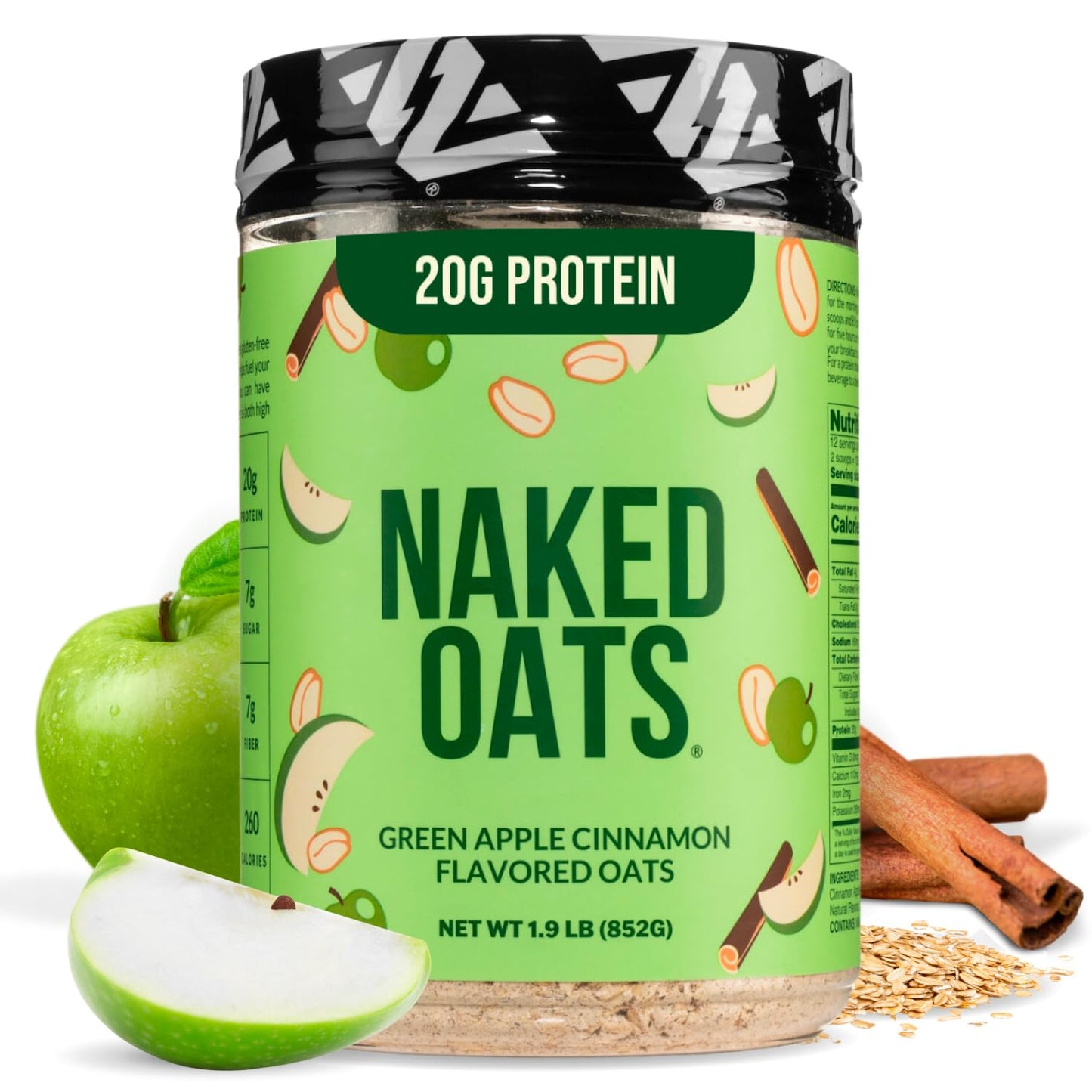 Naked Nutrition Apple Cinnamon Overnight Oats - 20g Protein, Gluten-Free, High Fiber, 30.4 Ounce (Pack of 1)