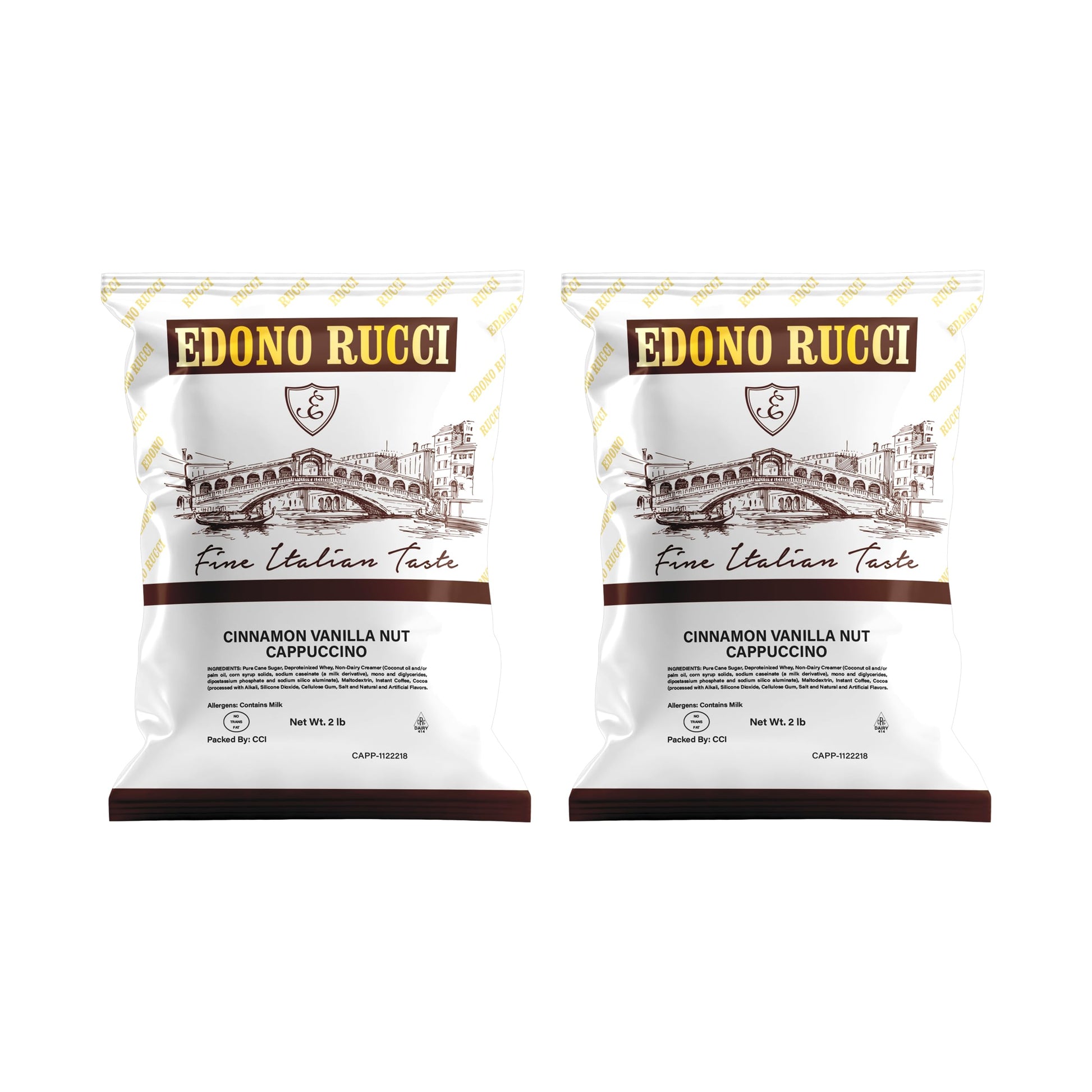 Edono Rucci Cinnamon Vanilla Nut Cappuccino Mix - Comforting Blend of Cinnamon, Vanilla, and Roasted Nuts, 2 Bags (2lbs Each)