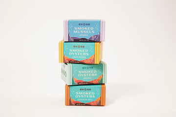 Ekone Premium Tinned Seafood Sampler, Smoked Oysters & Mussels, 4 Pack, Farm Raised, Canned in Washington State