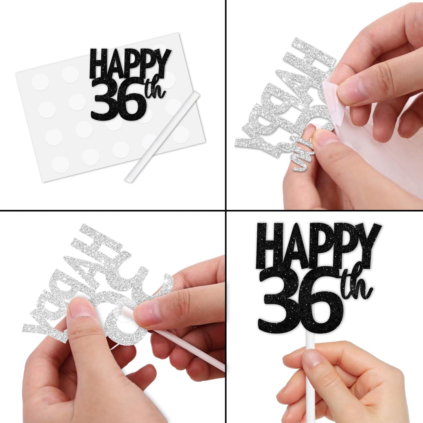 18Pcs Black Glitter Happy 36Th Dessert Cupcake Topper Pick For Funny Legend Since 1989 Theme Decor Supplies Men Women Happy 36 B