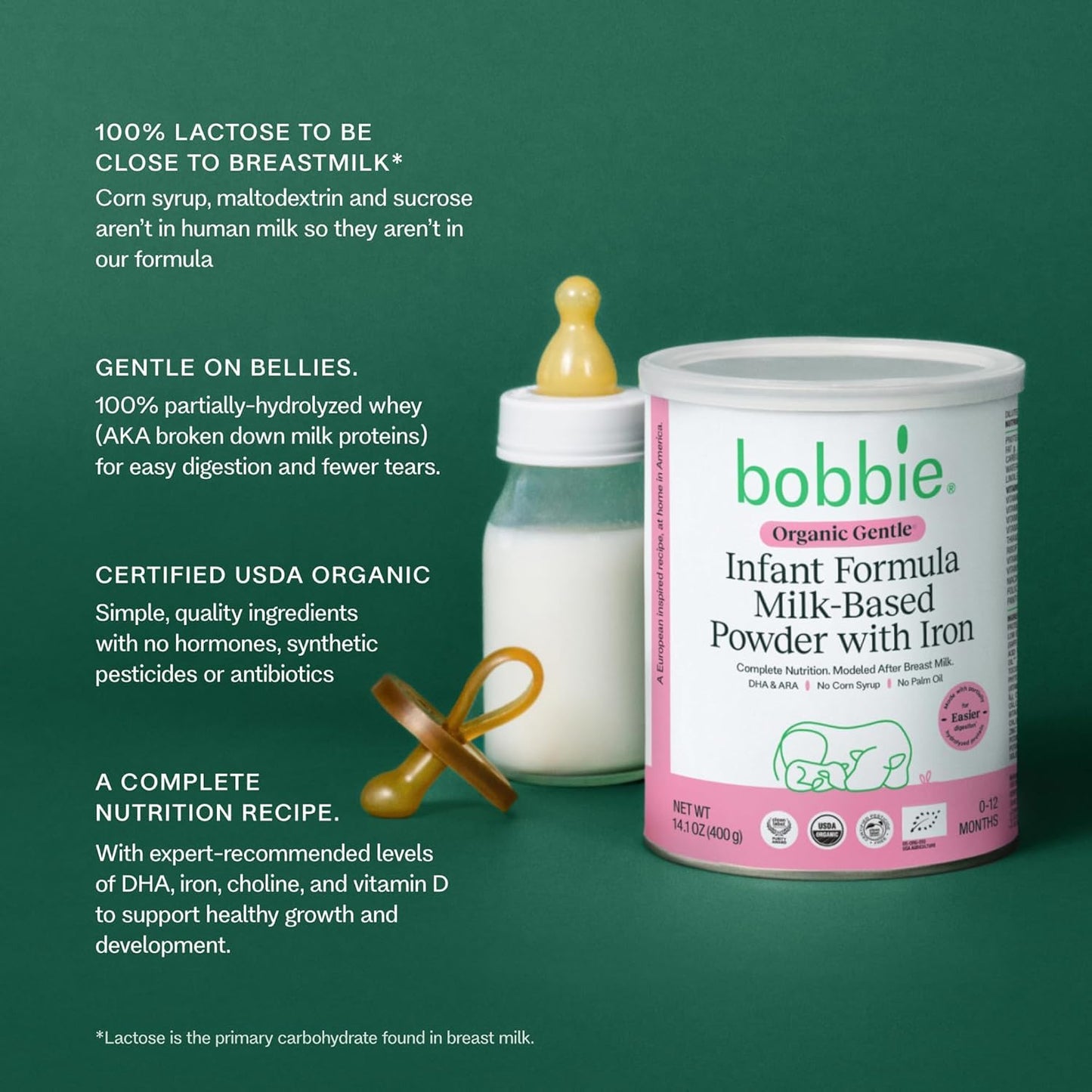 Bobbie Fussy Feeding Kit, Organic Gentle Baby Formula Milk Based Powder with Iron, DHA, Vitamin D & 100% Lactose (14.1 oz) Baby