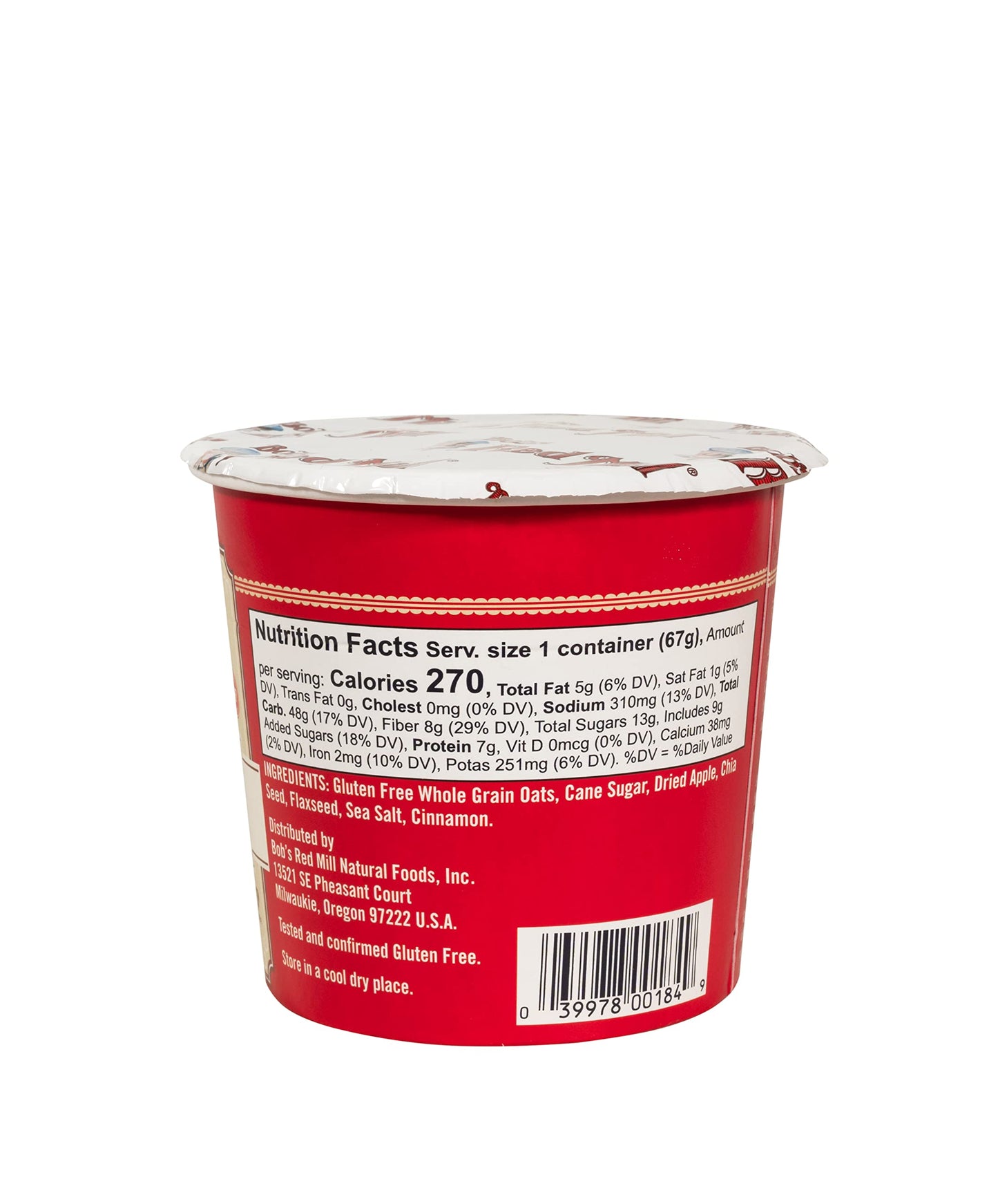 Bob's Red Mill GF Oatmeal Cup, Apple & Cinnamon, 2.36 Ounce Cup (Pack of 8), Gluten Free, Non-GMO, Whole Grain, Kosher
