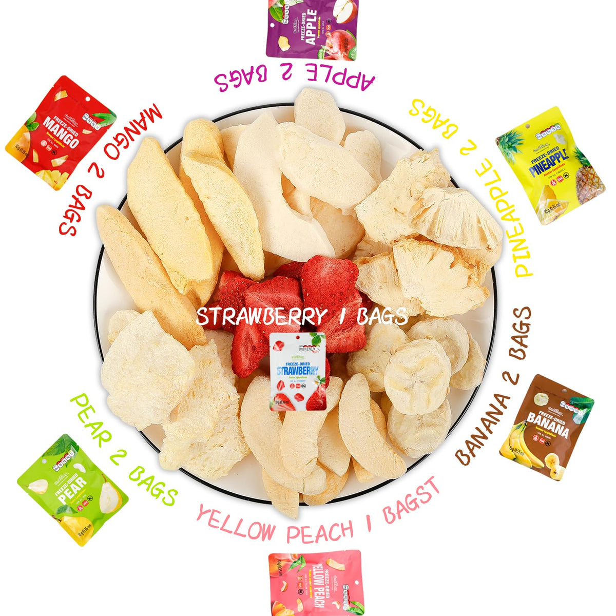 ONETANG Freeze-Dried Mixed Fruit, 12 Pack Single-Serve Pack, Non GMO, Kosher, No Add Sugar, Gluten free, Vegan, Holiday Gifts, H