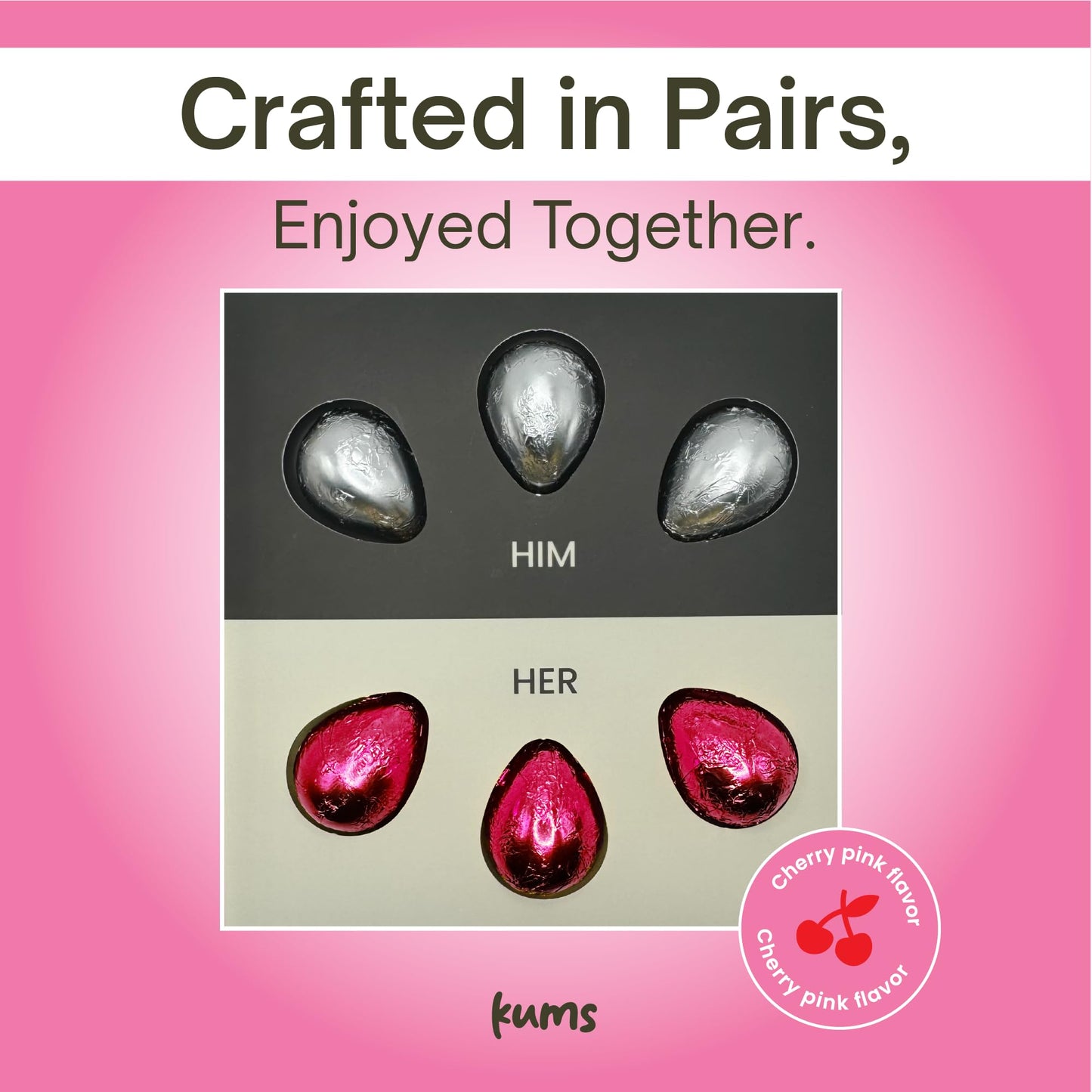 Kums Pink Cherry Rose Chocolate Tabs for Couples (1 Box) enhanced Pink Cherry Tab Chocolate for Men & Women | Vegetarian Delight Ideal for a Delightful Experience
