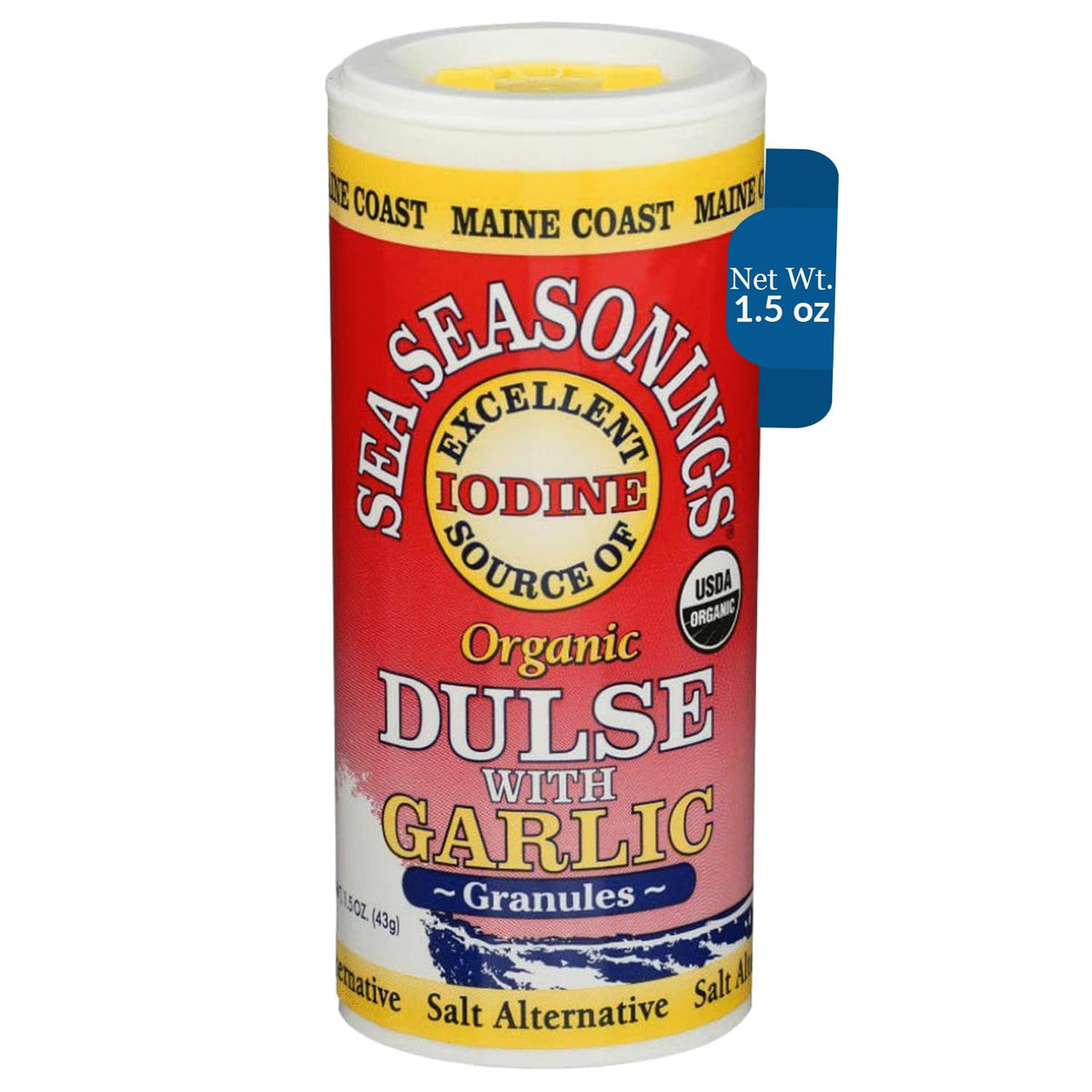 Maine Coast Sea Vegetables Dulse Granules with Garlic, 1.5 oz Shaker, Organic