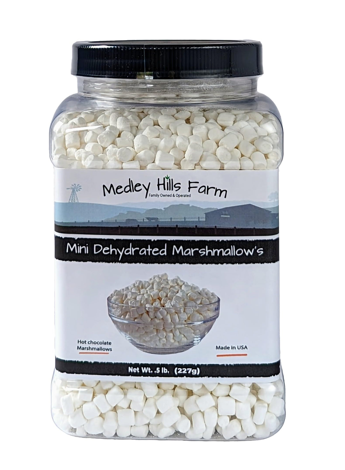 Vanilla mini dehydrated marshmallows in Reusable Container by Medley hills farm - mini marshmallows for hot chocolate - Perfect 