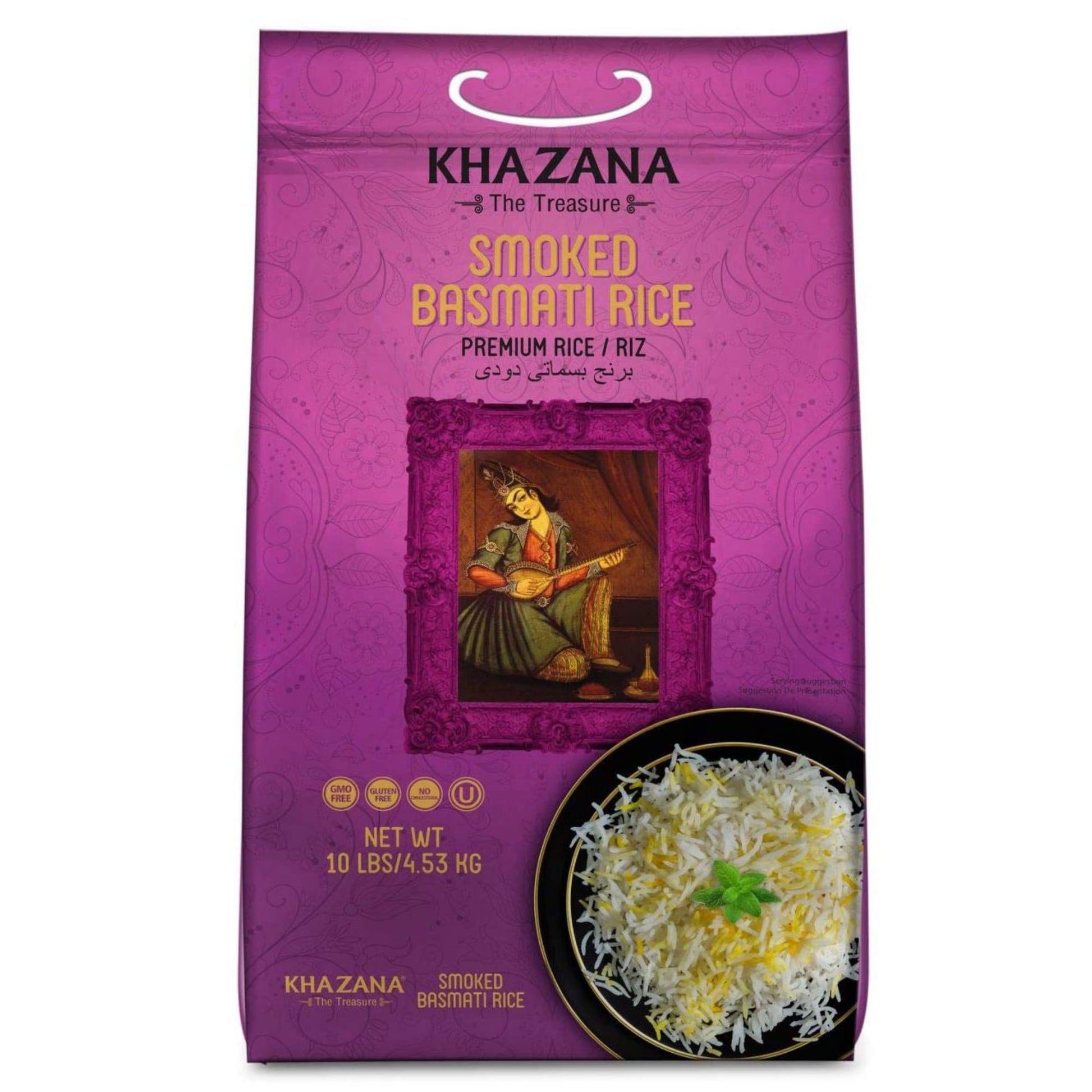 Khazana Authentic Smoked Basmati Rice, Aromatic Indian Grain, Non-GMO, Gluten Free, 10 lb Bag