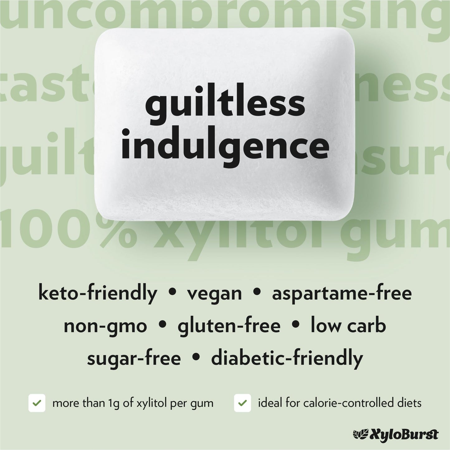 Xyloburst Sugar-Free Green Tea Gum - 100 Count Jar - Non-GMO, Vegan, Keto Friendly Chewing Gum