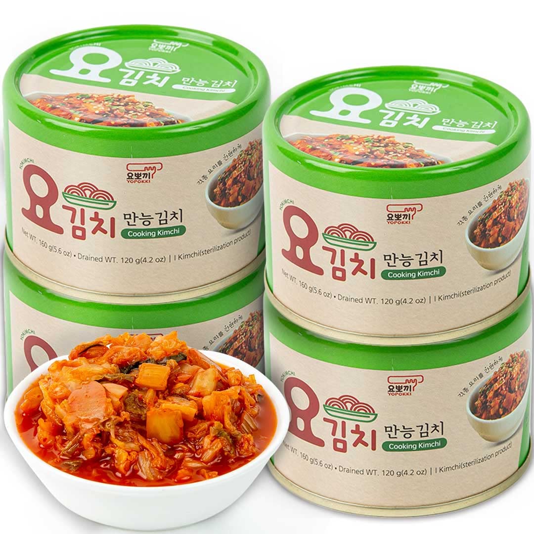 Yopokki Korean Canned Fermented Kimchi Napa Cabbage (4 Ea, Fermented Taste)