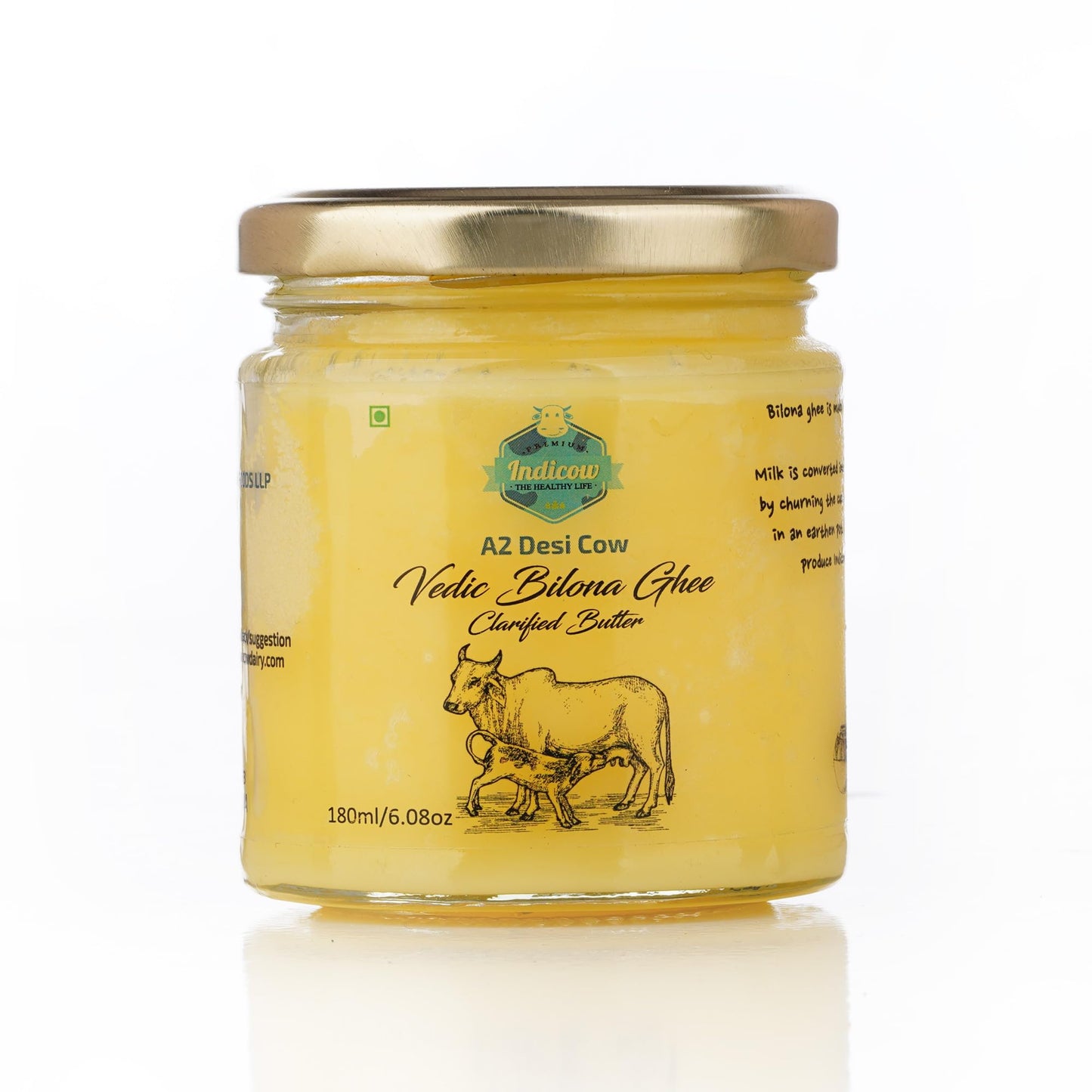 Indicow A2 Desi Cow Ghee| (180ml (6.08oz), A2 Cow Ghee (Sahiwal Cows)) | Grass Fed, Pasture Raised Clarified Butter Fat, Keto, P